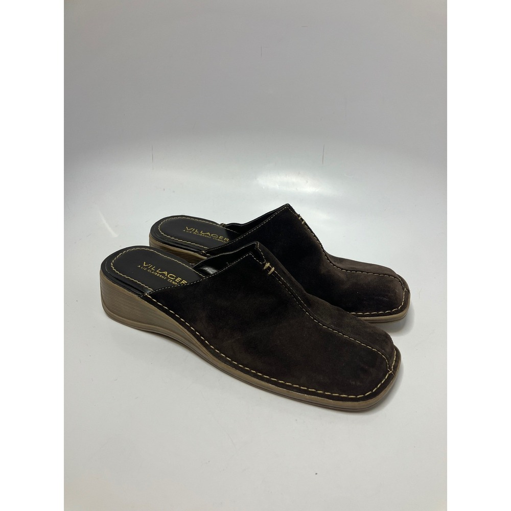 Liz Claiborne villager brown suede slip on mules vintage Y2K style women size 9‎